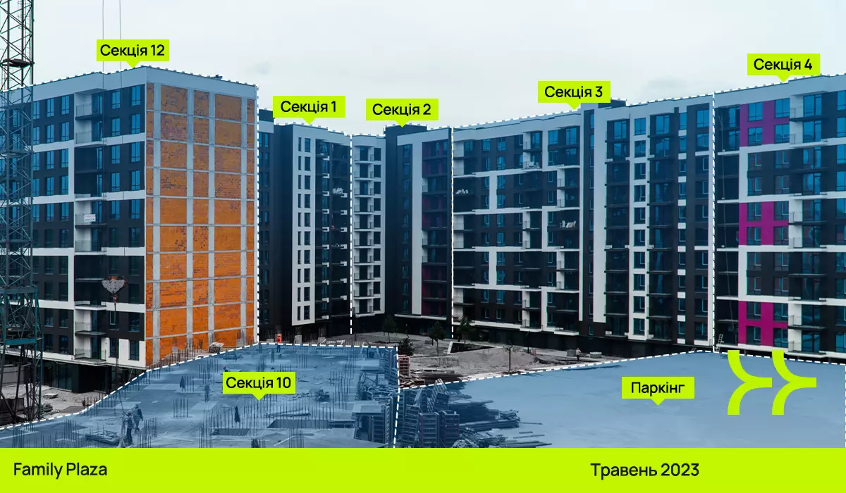 Динаміка будівництва ЖК «Family Plaza»: березень – травень 2023