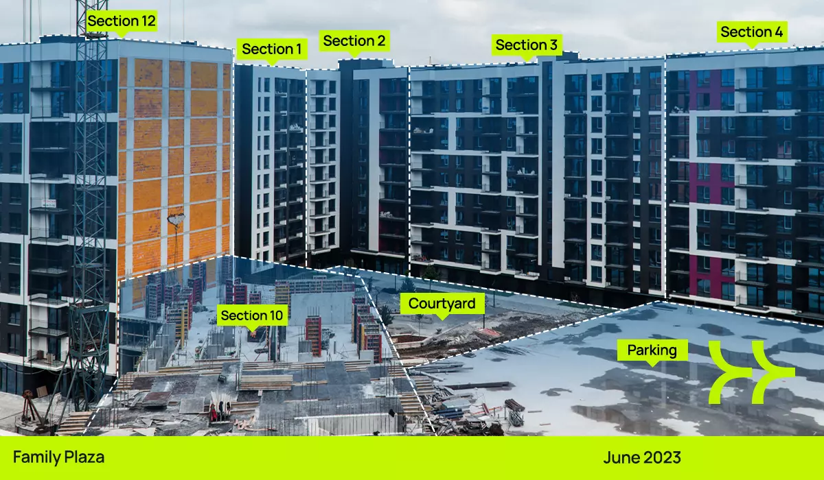 Construction dynamics of Family Plaza: April – October 2023