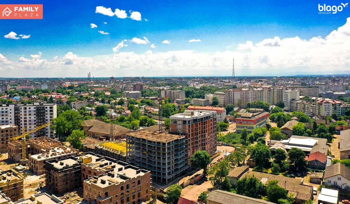 Construction state of the Family Plaza residential complex as of 16.06.2021