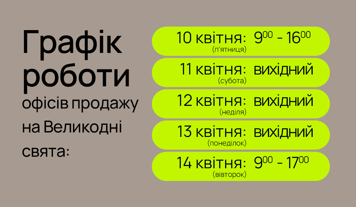 Графік роботи офісів продажу blago на Великодні свята